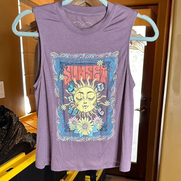 Obsessive Love Sunset Graphic Purple Tank Top Size Small - Picture 1 of 6